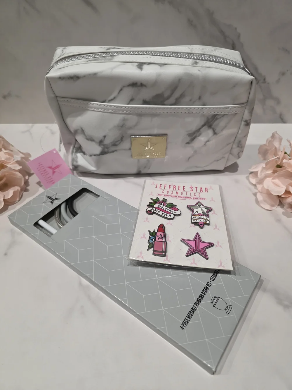 Jeffree Star - Marble Print Makeup Bag - White Marble